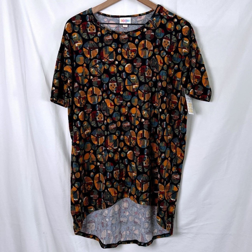 NWT LuLaRoe Women Irma Tunic Top Size XXS Black Abstract Artsy Mod Retro